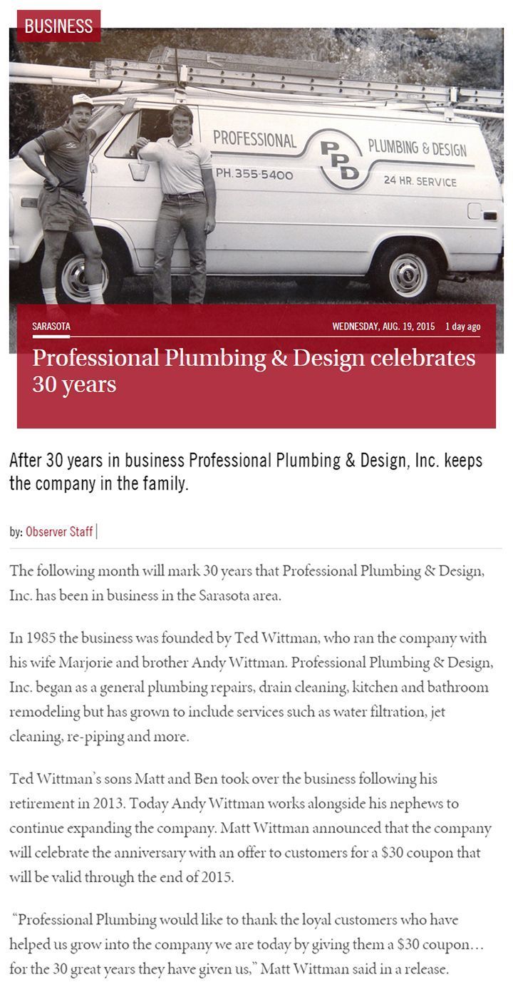 YourObserver-30th-Anniversary-Coverage Plumbing Blog - Professional Plumbing & Design Inc.| Sarasota, FL &lrm; - Plumbing Blog - Page 3 - Results from #40 - Results from #40